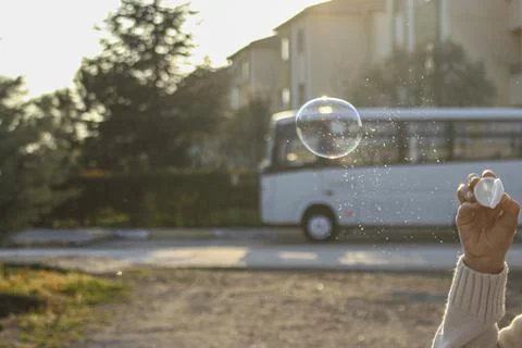 Soap bubbles in the park 库存照片
