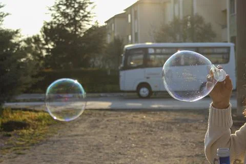 Soap bubbles in the park Stock Photos