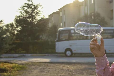 Soap bubbles in the park 库存照片