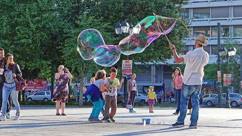 Soap bubbles performer Stock Photos