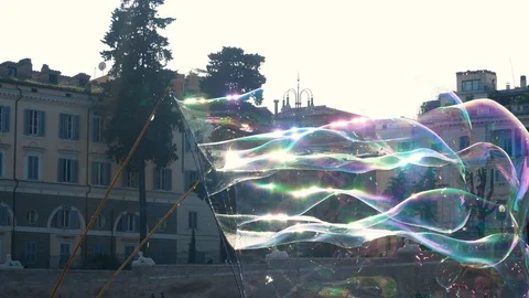 Soap bubbles in Piazza del Popolo, Rome Stock Footage 97053273
