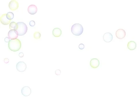 Soap bubbles randomly flew on a white background. Background design. Vector Stock Illustration