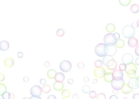 Soap bubbles randomly flew on a white background. Background design. Vector Stock Illustration