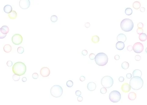 Soap bubbles randomly flew on a white background. Background design. Vector Stock Illustration