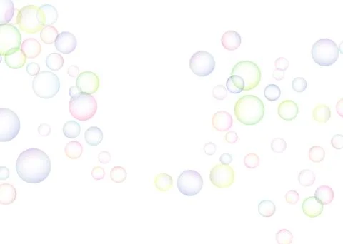 Soap bubbles randomly flew on a white background. Background design. Vector Stock Illustration