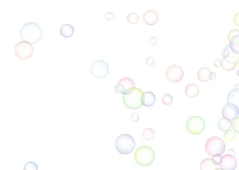 Soap bubbles randomly flew on a white background. Background design. Vector Stock Illustration