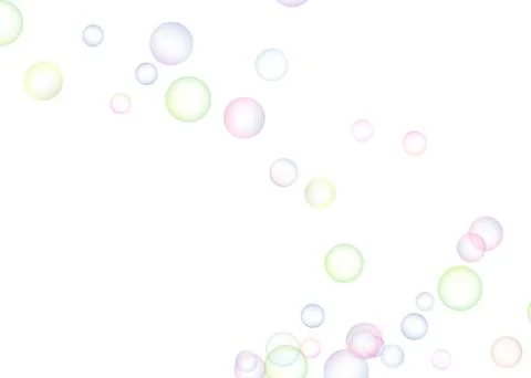 Soap bubbles randomly flew on a white background. Background design. Vector Stock Illustration