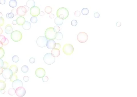 Soap bubbles randomly flew on a white background. Background design. Vector Stock Illustration