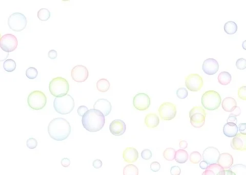 Soap bubbles randomly flew on a white background. Background design. Vector Stock Illustration