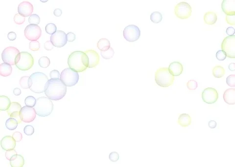 Soap bubbles randomly flew on a white background. Background design. Vector Stock Illustration