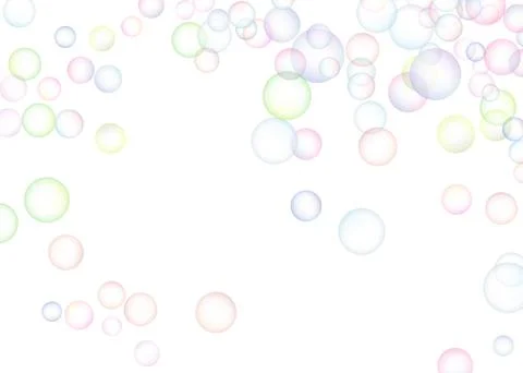 Soap bubbles randomly flew on a white background. Background design. Vector Stock Illustration