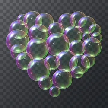 Soap bubbles in the shape of a heart Stock Illustration