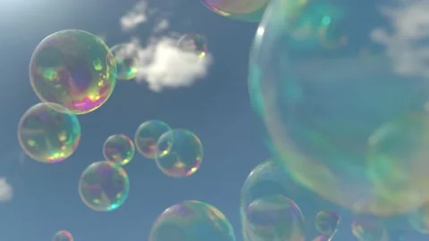 Soap bubbles sky 3d render animation. Colorful transparent soap bubbles Stock Footage 193989390