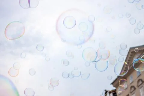 Soap bubbles on sky background Foto stock