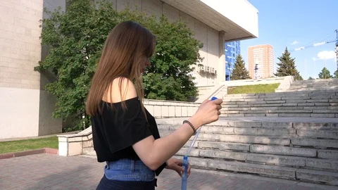 Soap bubbles on the street 스톡 동영상 111224524