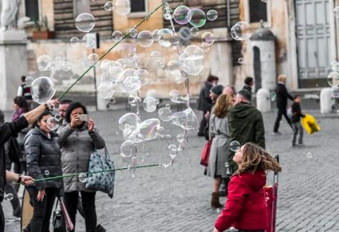 Soap bubbles in the street Stock Photos