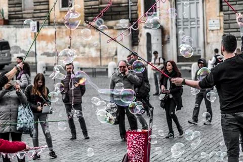 Soap bubbles in the street Stock Photos