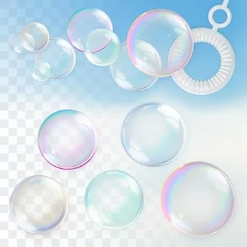 Soap bubbles with transparency, vector design element set Stock Illustration
