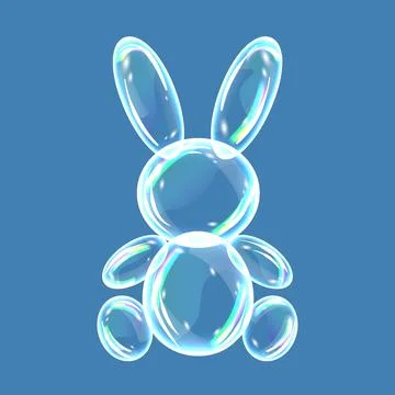Soap bubbles, water drops in hare shape with shadows on blue background. Vector Stock Illustration