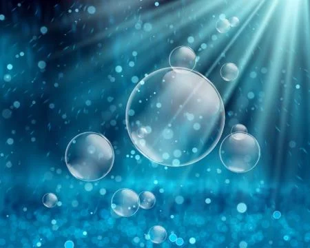 Soap bubbles on a water nature background Stock Illustration