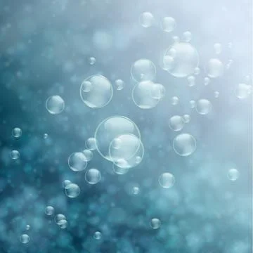 Soap bubbles on a water nature background Stock Illustration