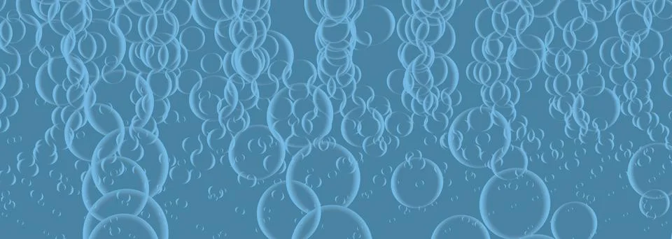 Soap bubbles on wide background in blue colors. Realistic 3d transparent bubbles Illustrazione stock