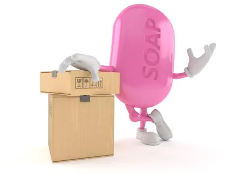 Soap character with stack of boxes Illustrazione stock