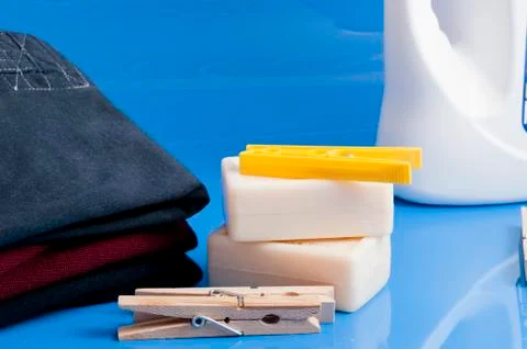 Soap, clothes and laundry Stock Photos