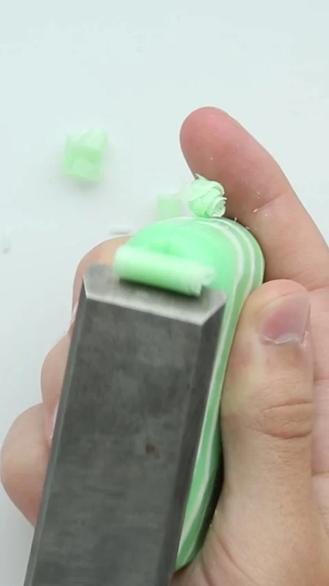Soap cutting ASMR with green bar in hands Stock Footage 316397048