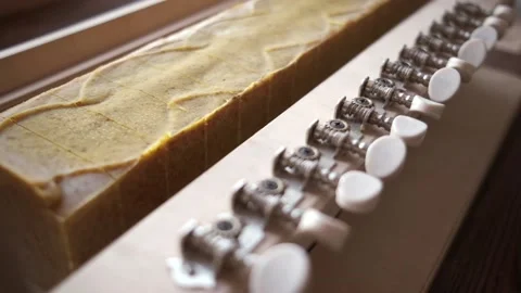Soap cutting on a special white soap cutting machine Stock Footage 196824734