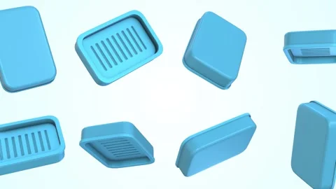 Soap Dish with Drains Falling on a Light Background. Blue Soap Holders. 4K Stock Footage 293338324