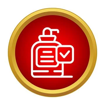 Soap dispenser bottle with checkmark validation icon Stock Illustration