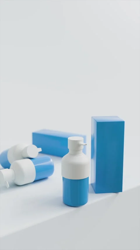 Soap Dispenser Collection Showcasing Liquid Soap in Calming Blue Hues Stock Footage 316311103