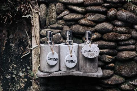 Soap dispenser that made from stone Stock Photos