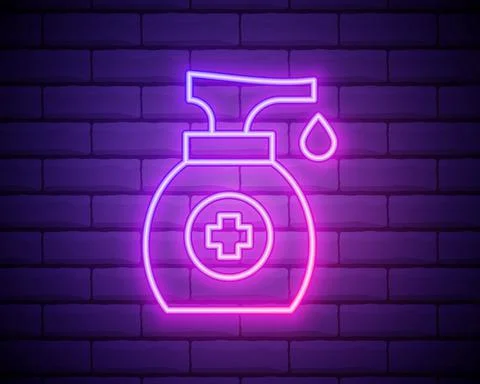 Soap dispenser neon icon. Elements of medical set. Simple icon for websites,  Illustrazione stock