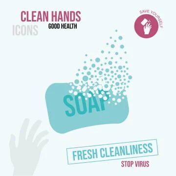 Soap dispersing into a cloud of bubbles. The concept is fresh cleanliness Stock Illustration