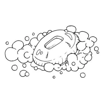 Soap with foam and bubbles icon. Vector illustration of foam soap. Hand drawn Stock Illustration