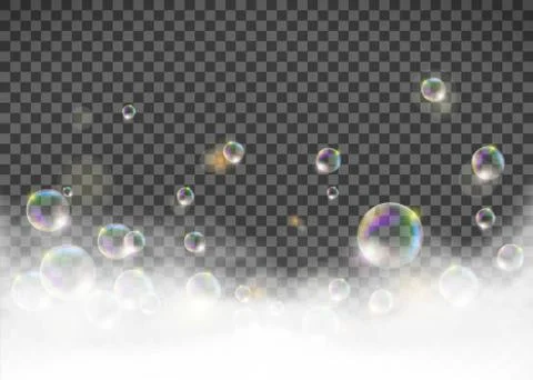 Soap foam with bubbles isolated on transparent background. Illustrazione stock