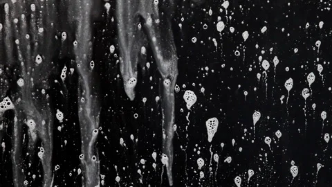 Soap foam dripping on black window glass 動画素材 342749936