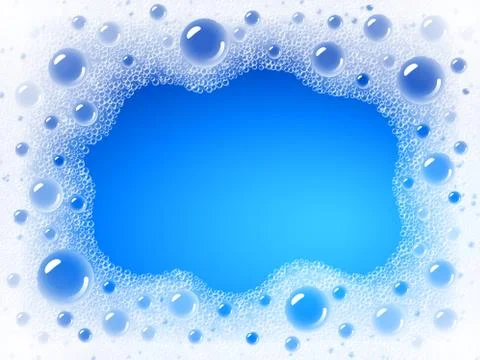 Soap foam overlying on the background of a blue water color. Transparent vector Stock Illustration
