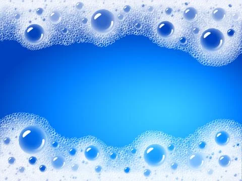 Soap foam overlying on the background of a blue water color Stock-Illustration
