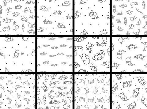 Soap foam set with bubbles. Coloring Page. Stock Illustration