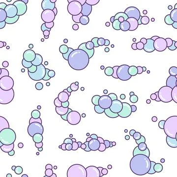 Soap foam set with bubbles. Seamless pattern. イラスト素材