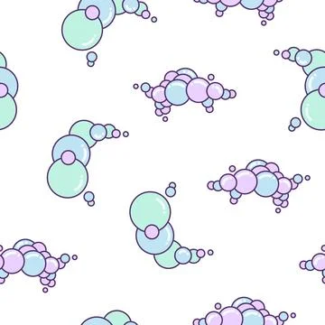 Soap foam set with bubbles. Seamless pattern. Stock Illustration