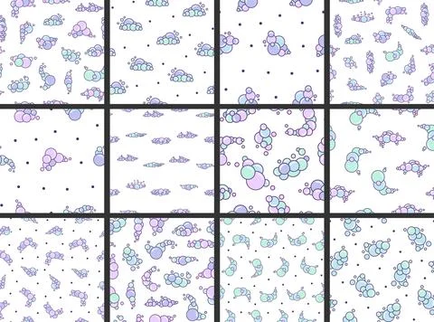 Soap foam set with bubbles. Seamless pattern. イラスト素材