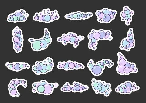 Soap foam set with bubbles. Sticker Bookmark. Stock Illustration