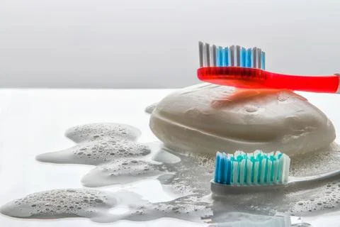 Soap foam, soap, brushes 库存照片
