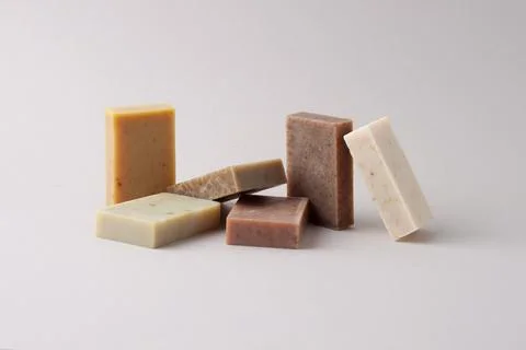 Soap on grey background. Close up, copy space Stock Photos