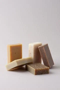 Soap on grey background. Close up, copy space Stock Photos