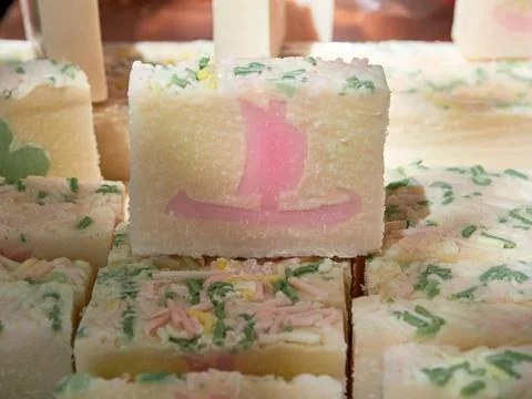 Soap of handcrafted production of different forms, colors and smells Stock Photos